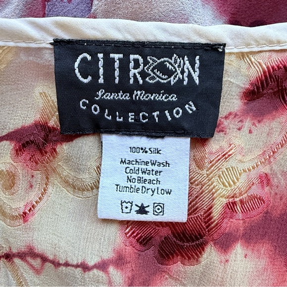 Citron 100% Silk Kimono Duster XL Oversized Tie Dye Floral Sheer USA Made Luxe - Picture 2 of 8